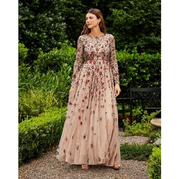 MAC DUGGAL Beige Embellished High Neck Long Sleev
Gown - Picture 2 of 10